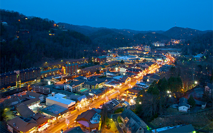 Gatlinburg downtown strip at dusk